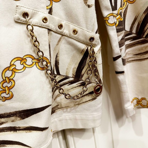 St John Sport Marie Gray Women’s Nautical Gold Chain Print Detail Blazer Grommet - Picture 5 of 10